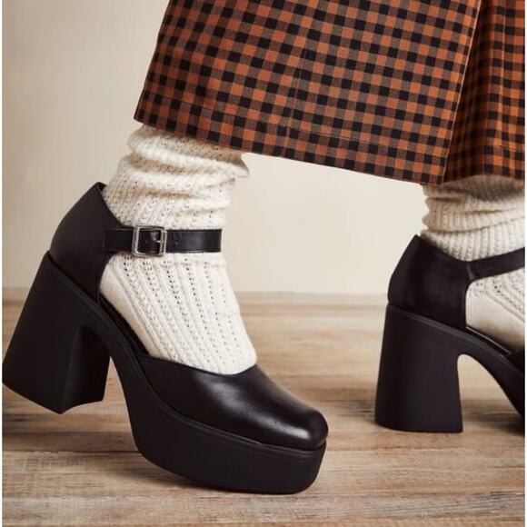 Free People Gwen Platform Mary Janes Black Shoes Boho Sz 8.5 - Picture 1 of 13